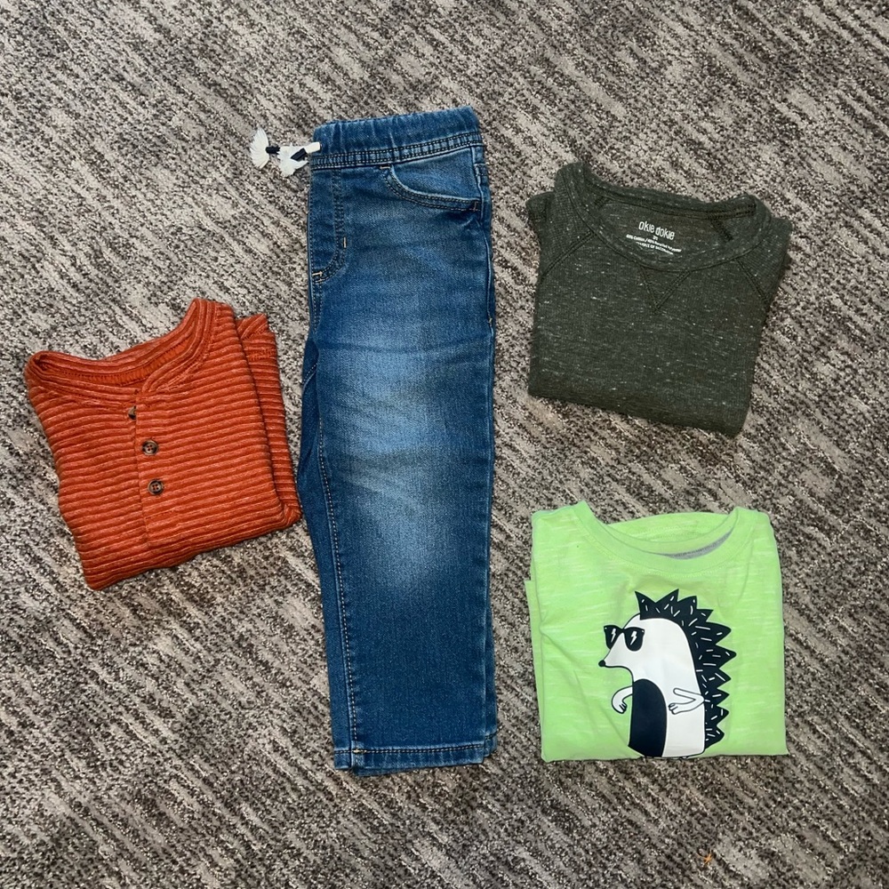 Okie dokie lot 3 shirts one pair of jeans